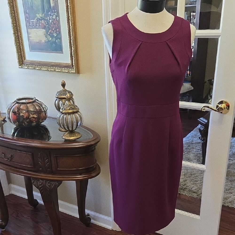 Kasper Rich Purple Midi Dress Sleeveless Fully Lined Stretch Round Neck 6 EUC